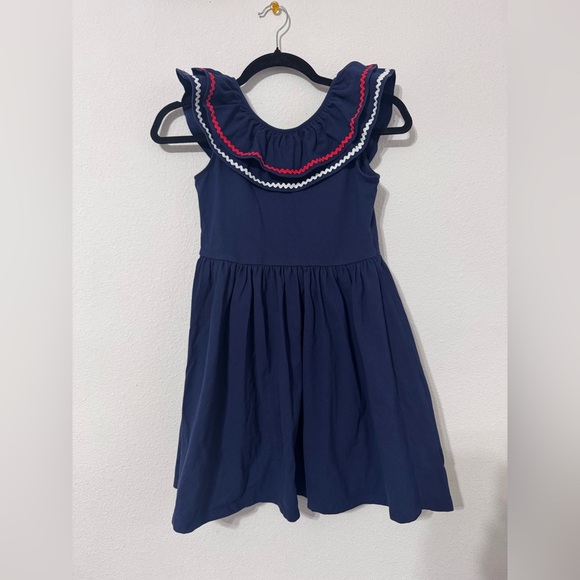 GIRLS Janie and Jack Americana Navy Ric Rac Ruffle Dress Size 10 - Picture 3 of 5